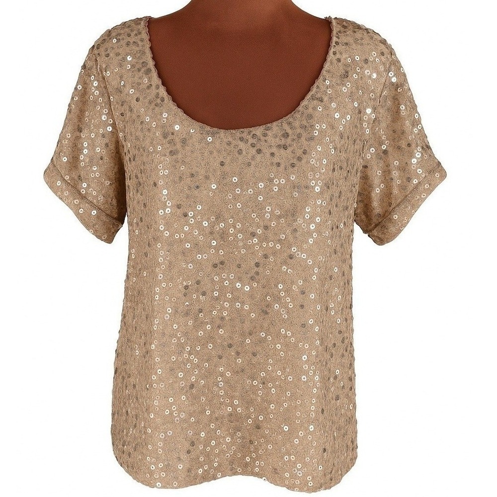 Mia Joy by Joyfolie Jaycee Sequin Top Gold Sparkle Blouse Womens Medium NWT Top